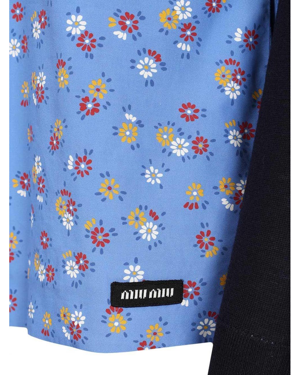 Miu Miu Blue Floral-Motif Popeline Top