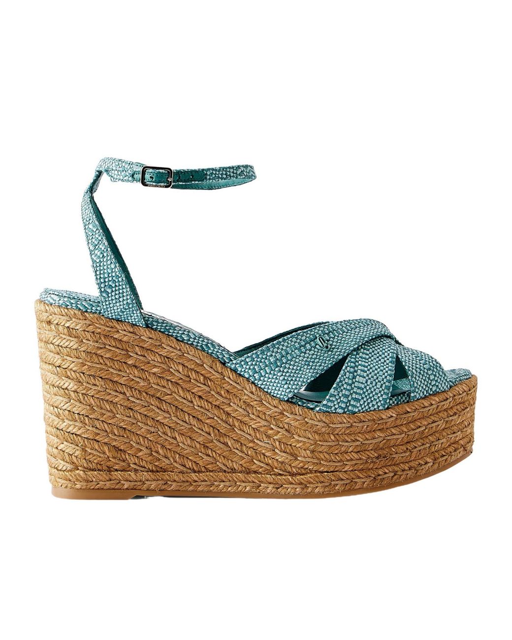 Jimmy Choo Blue Raffia Platform Wedge Sandals