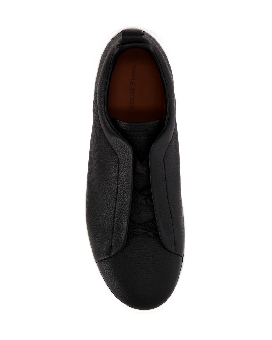 Zegna Black Triple Stitch Leather Sneakers for men
