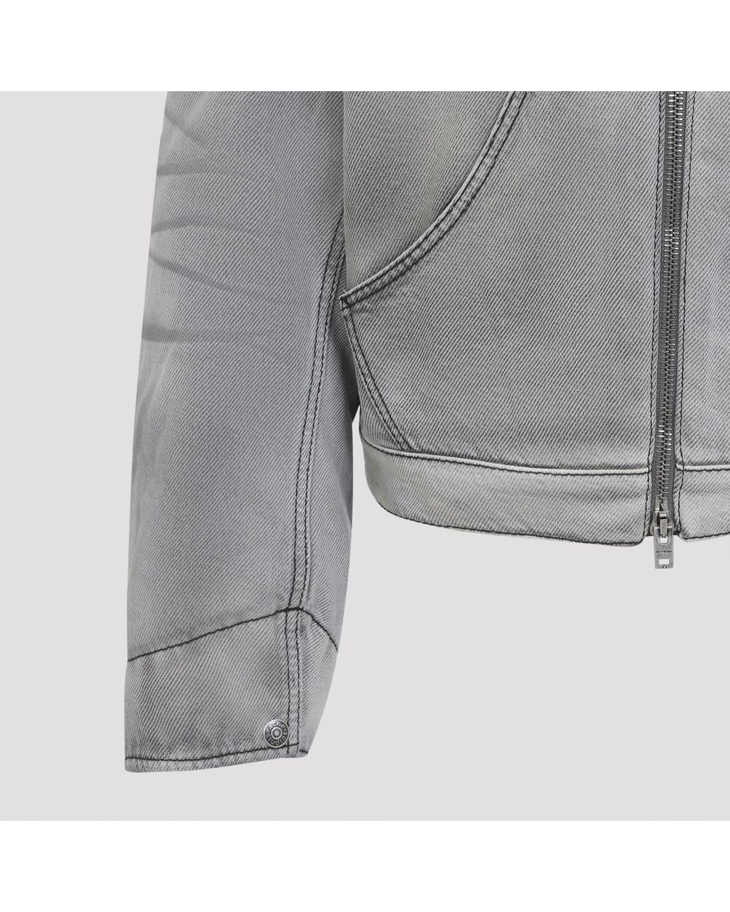 Acne Gray Zip Leather-Collar Denim Jacket for men