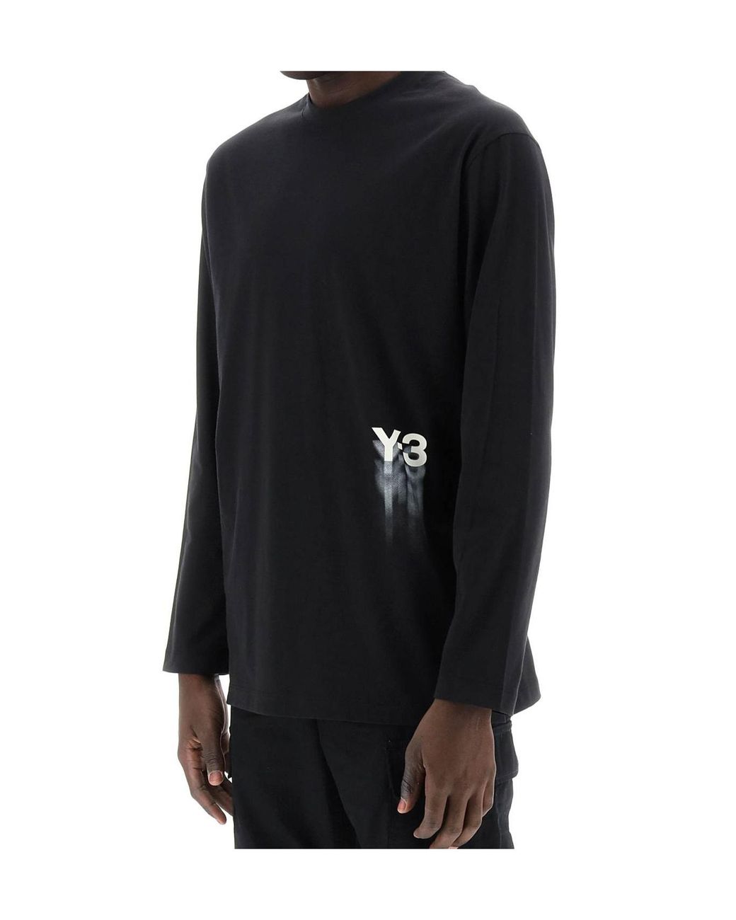Y-3 Black Logo Printed Long Sleeved T-Shirt for men