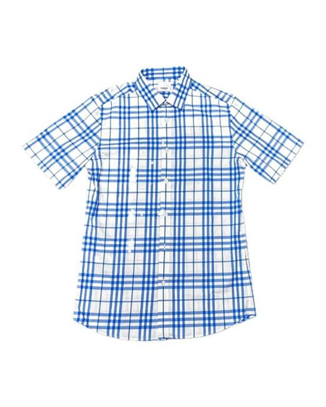 Burberry Blue Plaid Short Sleeve Shirt for men