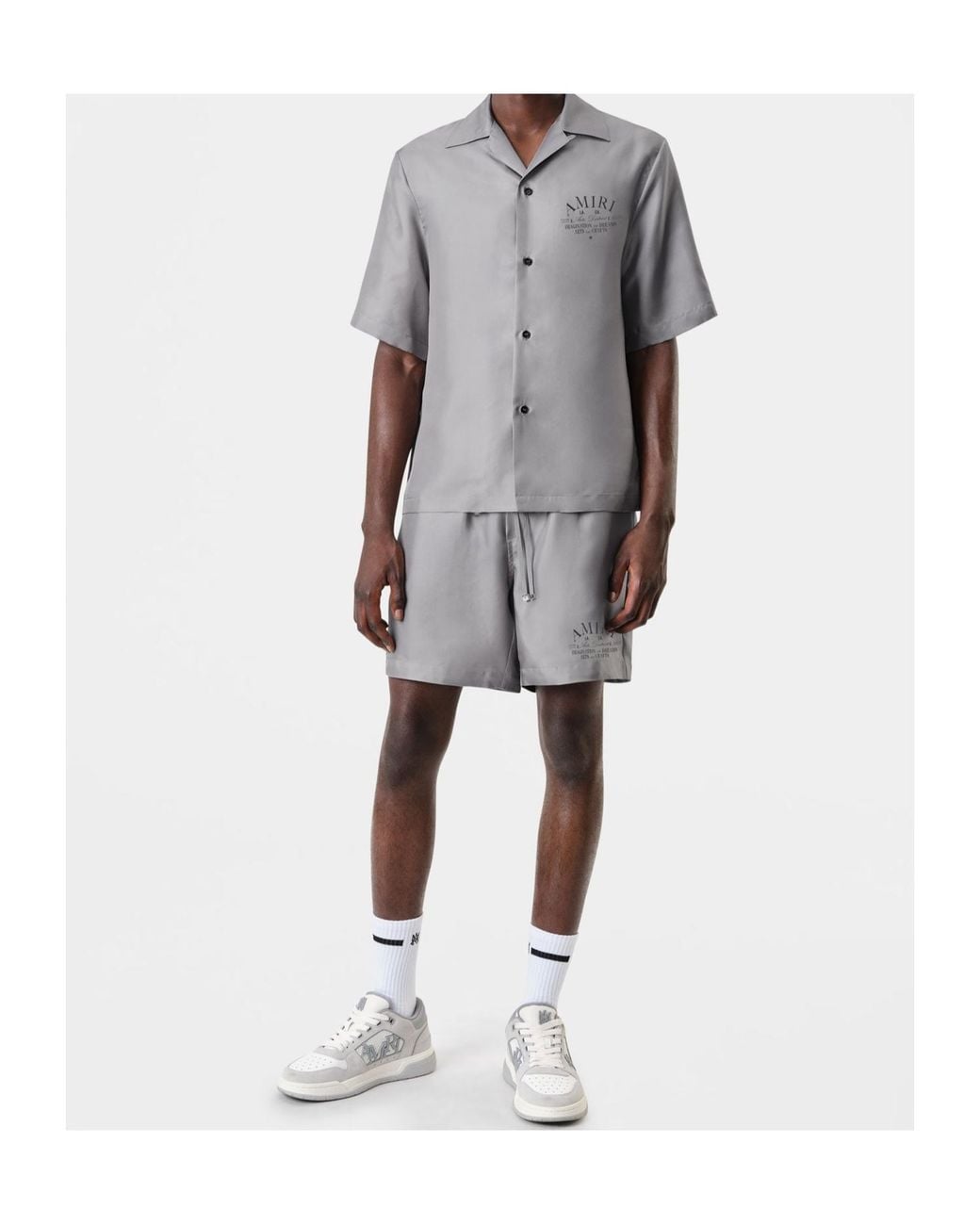 Amiri Gray Logo Printed Swim Shorts for men