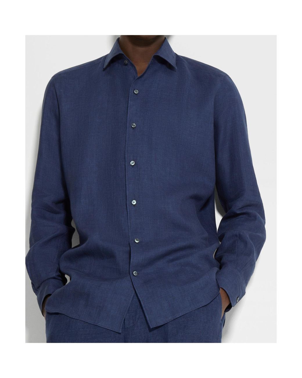 Zegna Blue Oasi Lino Linen Shirt for men