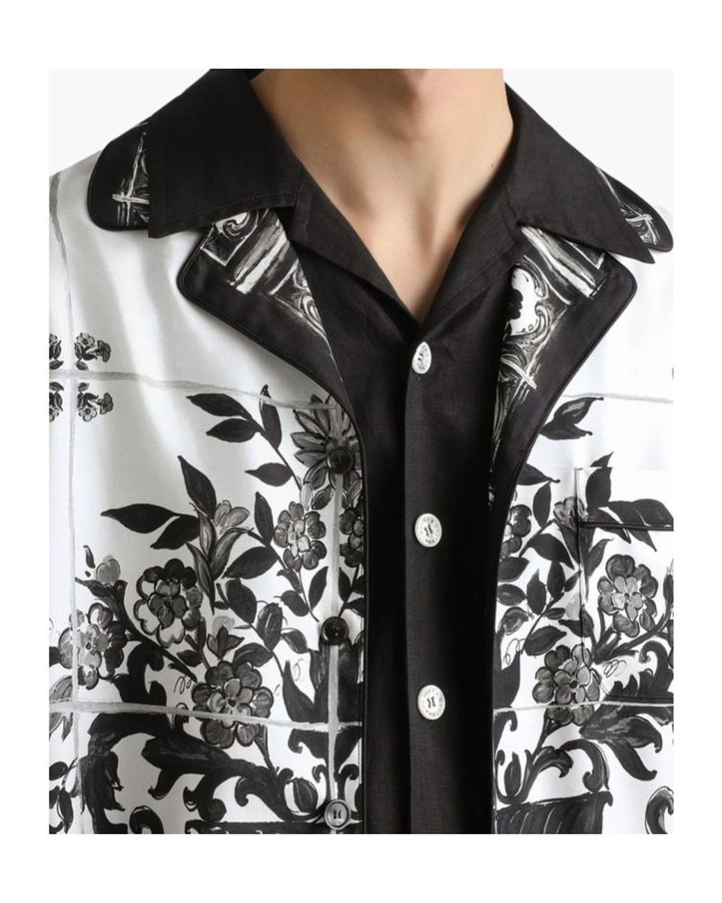 Dolce & Gabbana White Majolica Printed Twill Shirt for men