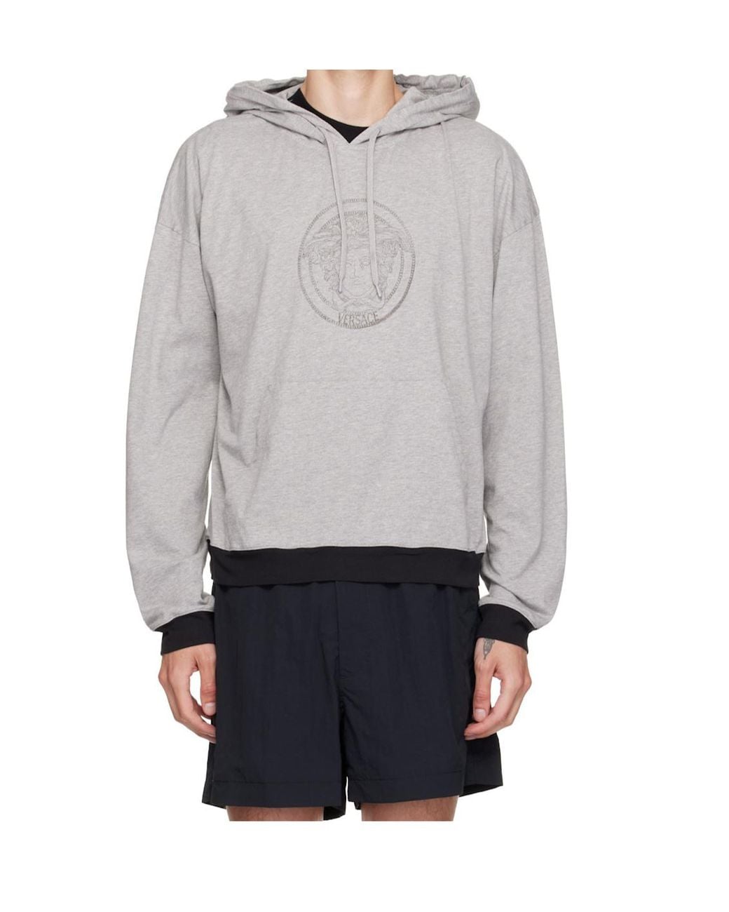Versace Gray Medusa Logo Hoodie for men