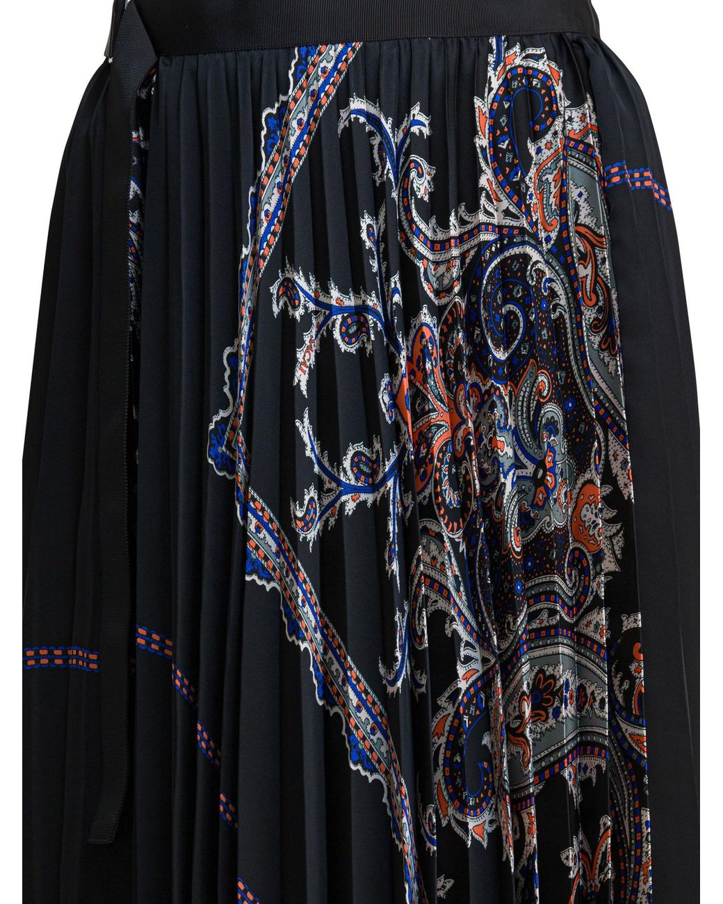 Sacai Black Paisley Printed Pleated Midi Skirt
