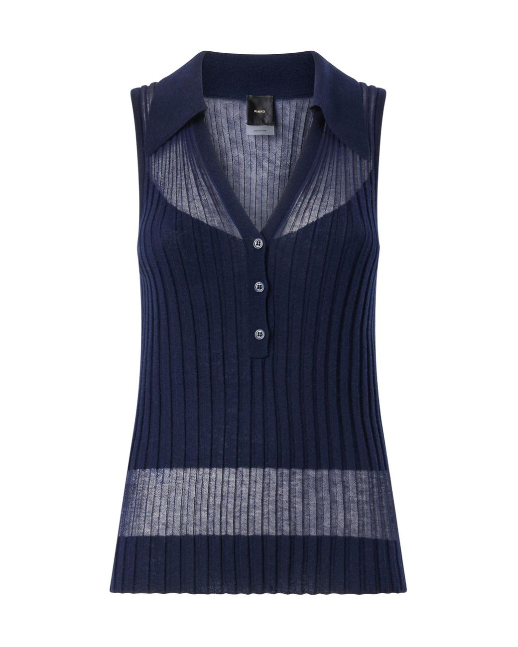 Pinko Blue Ribbed Polo Vest Top