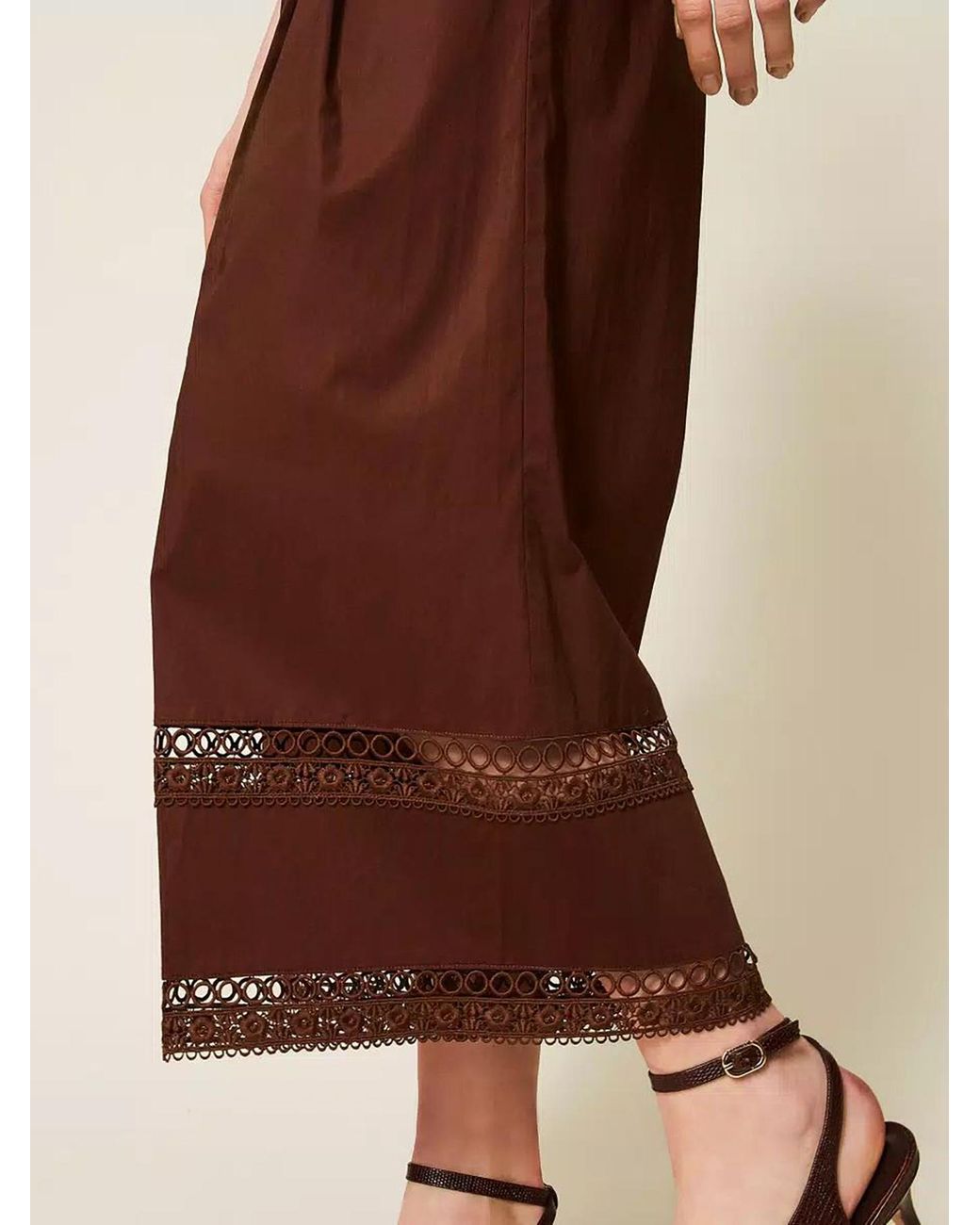 Twinset Brown Lace Trim Trousers