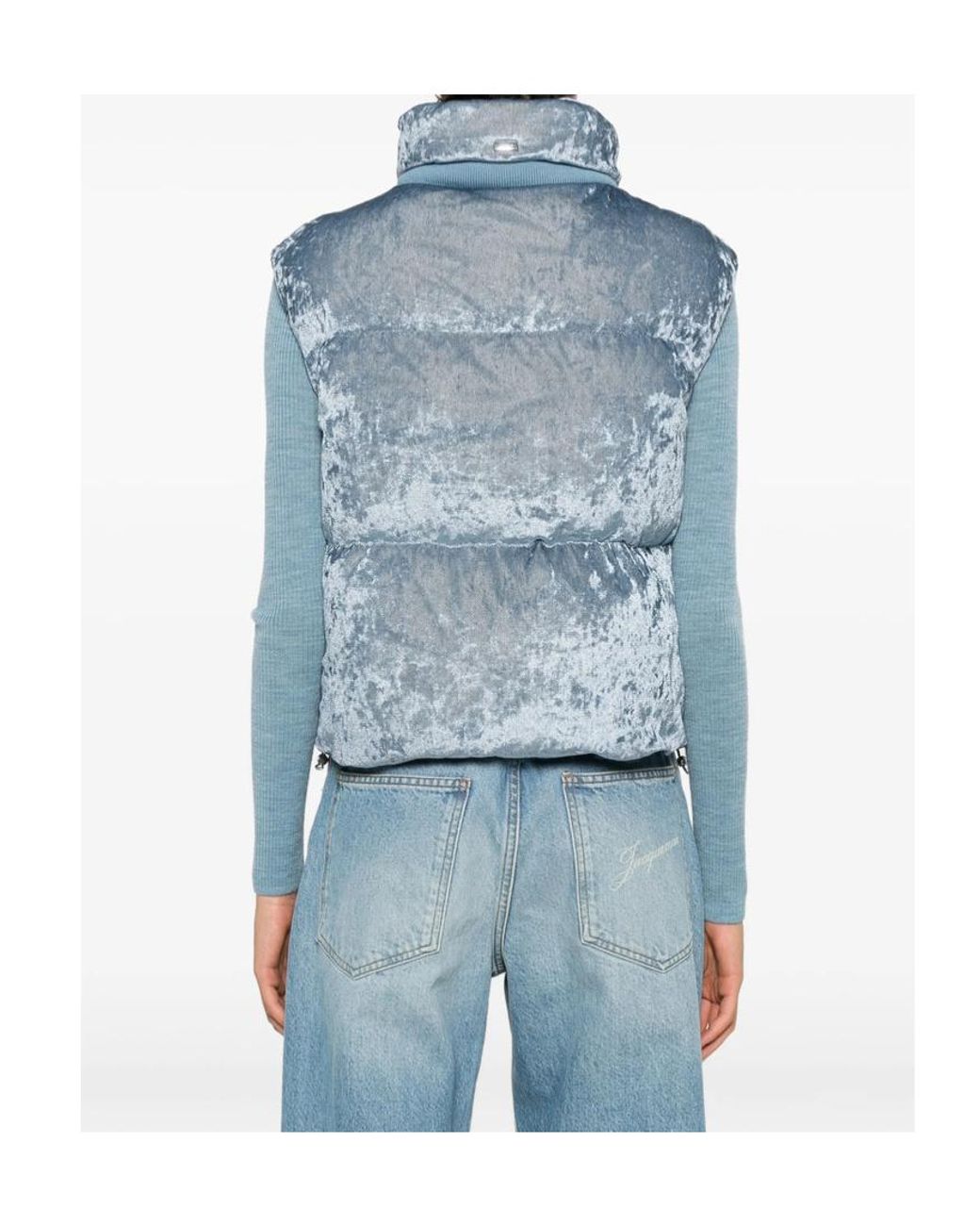 Herno Blue Quilted Velvet Zip-Up Gilet