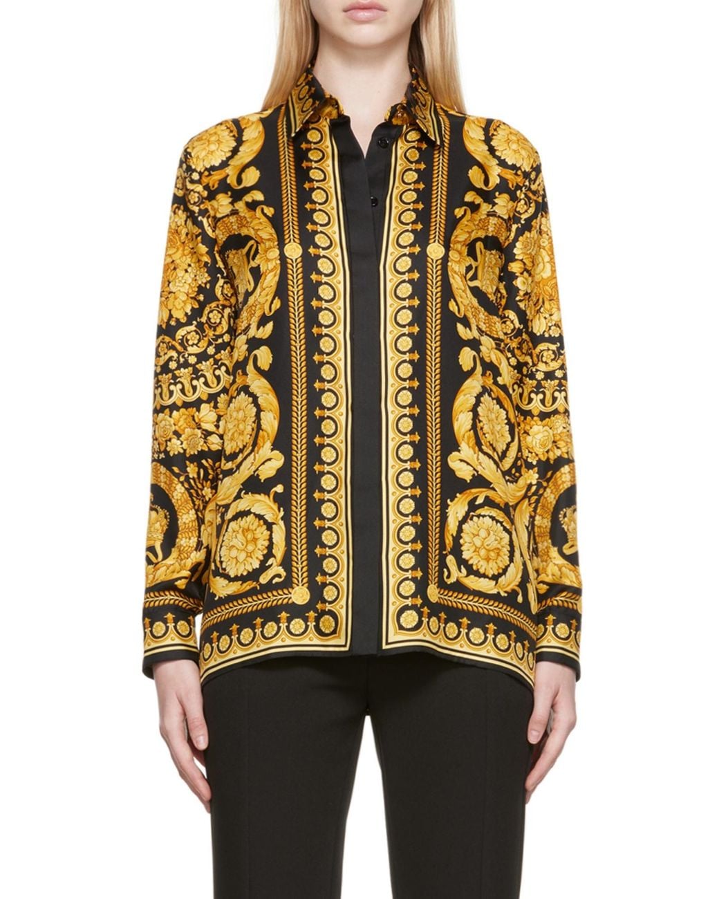 Versace Yellow Baroque Pattern Long Sleeved Shirt