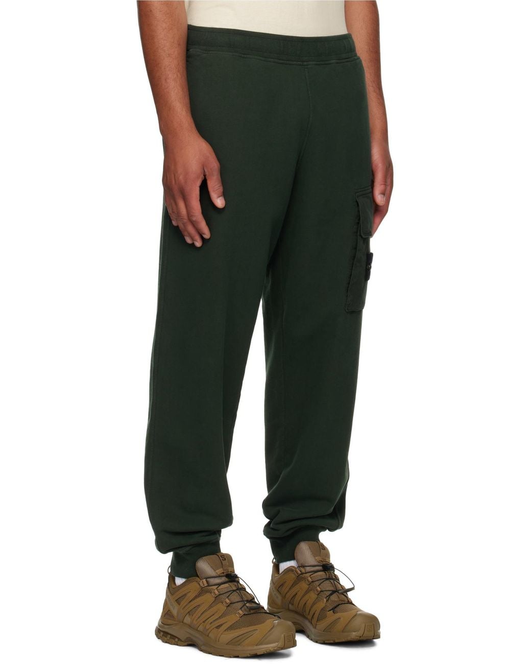 Stone Island Green Logo Patch Tapered-Leg Pants for men