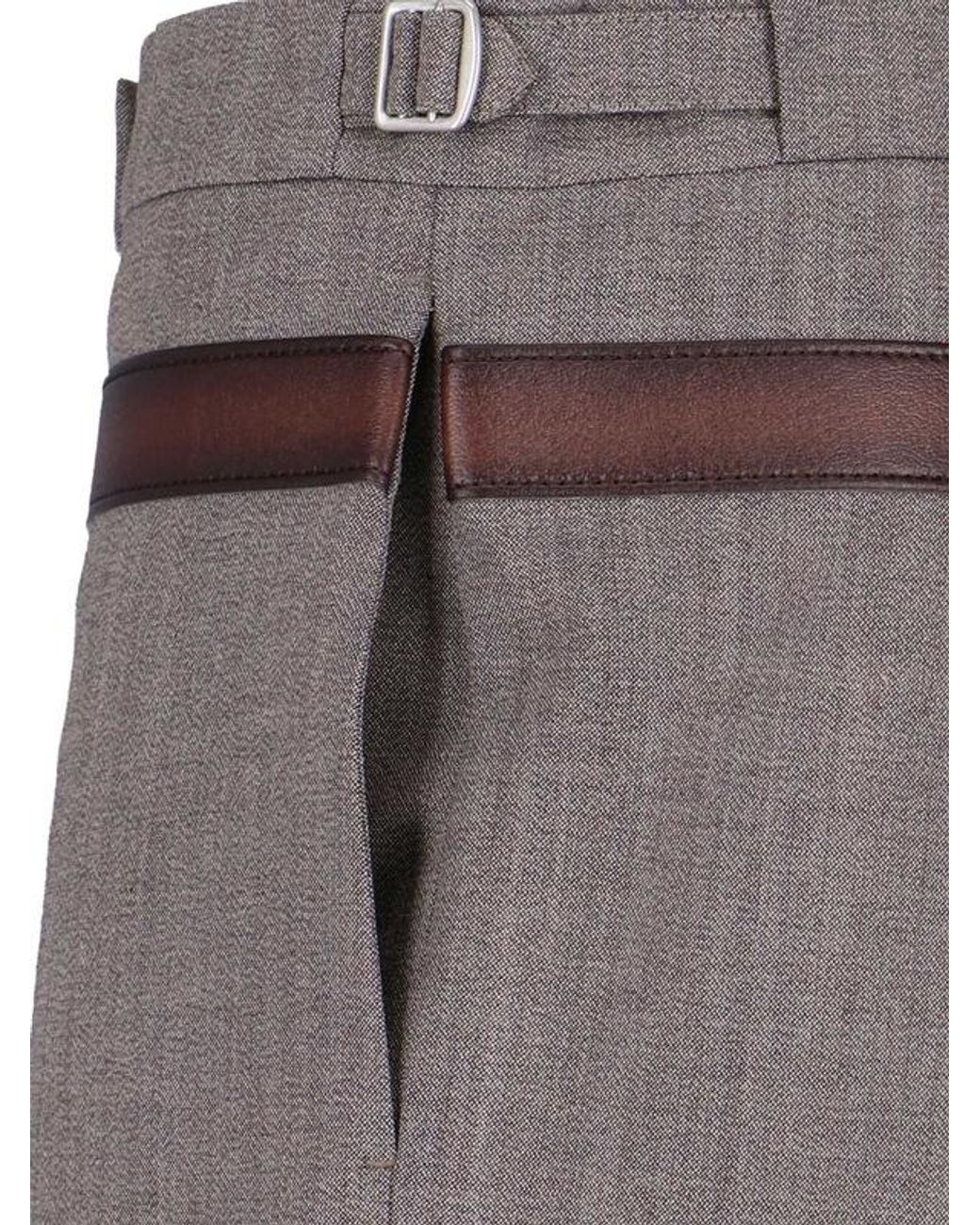 Prada Gray Belt-Detailed Pleated Trousers