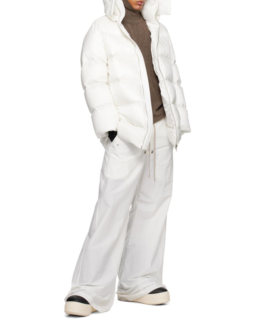 Moncler White Moncler Rick Owens Hooded Cyclopic Coat