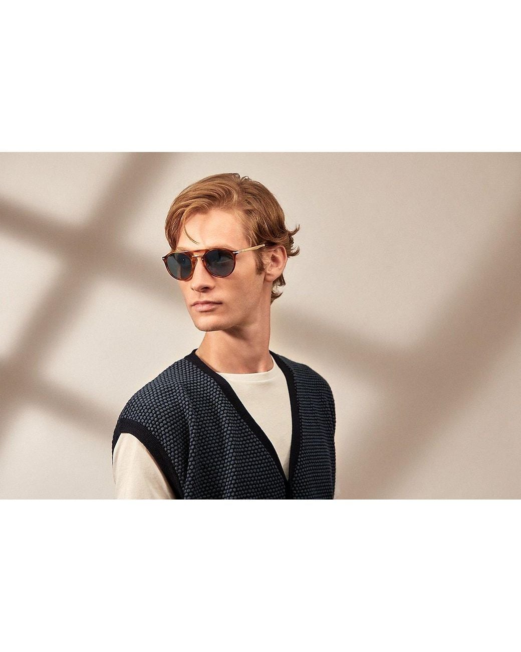Persol Blue Round Frame Double-Bridge Sunglasses for men