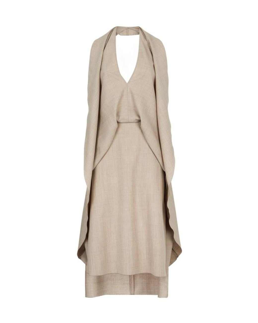 Fendi Natural Draped Cape Detailed Backless Dress
