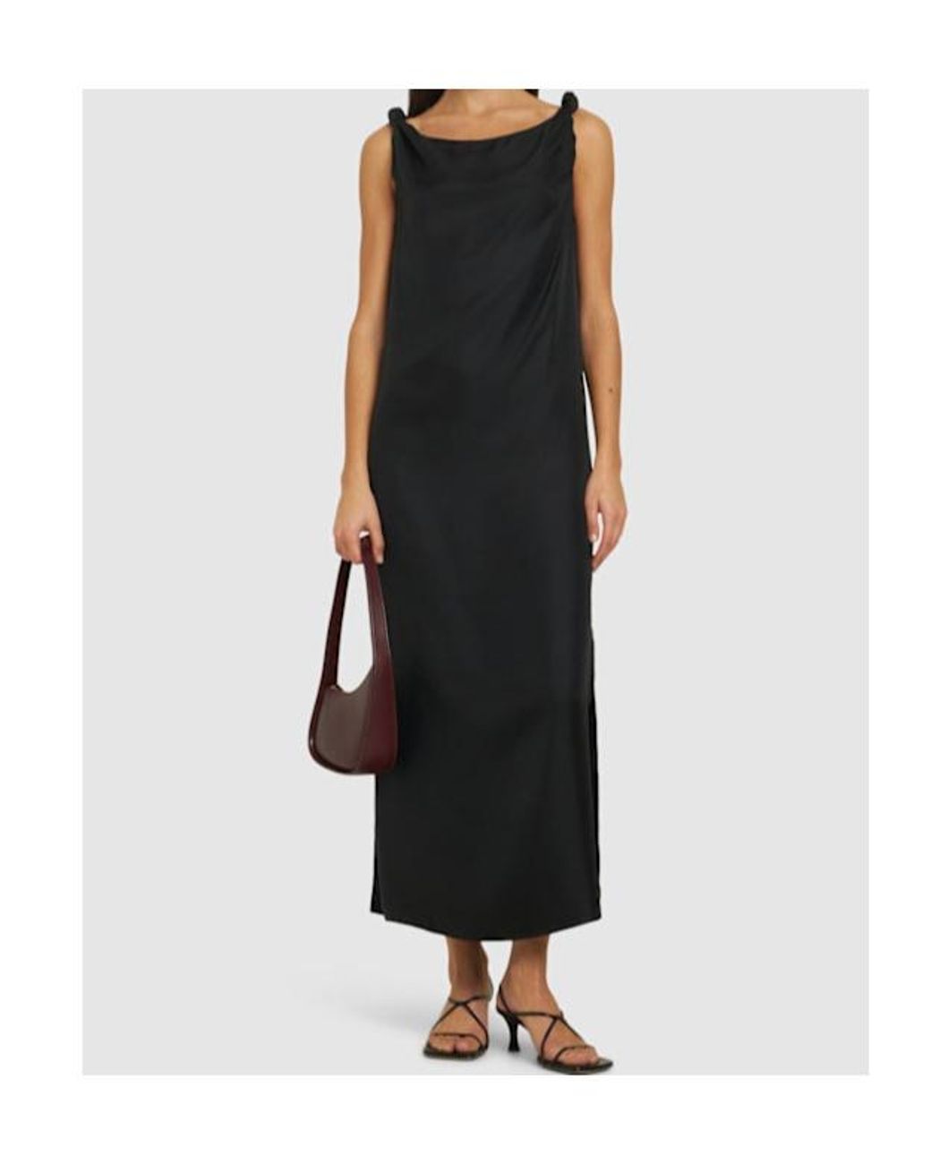 Loulou de Saison Black Moun Sleeveless Draped Silk Midi Dress