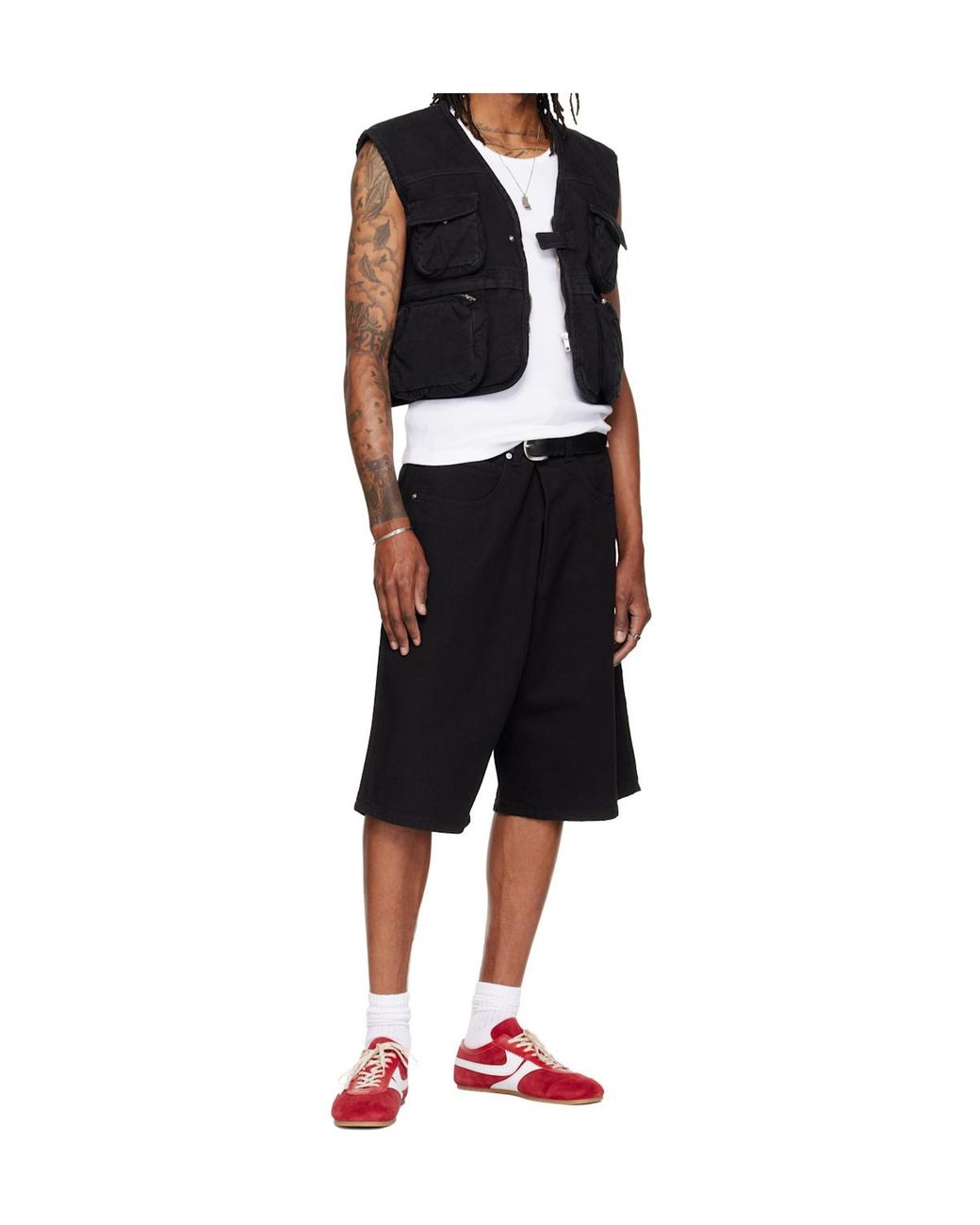 Lu'u Dan Black Kriss Kross Belt Loop Denim Shorts for men