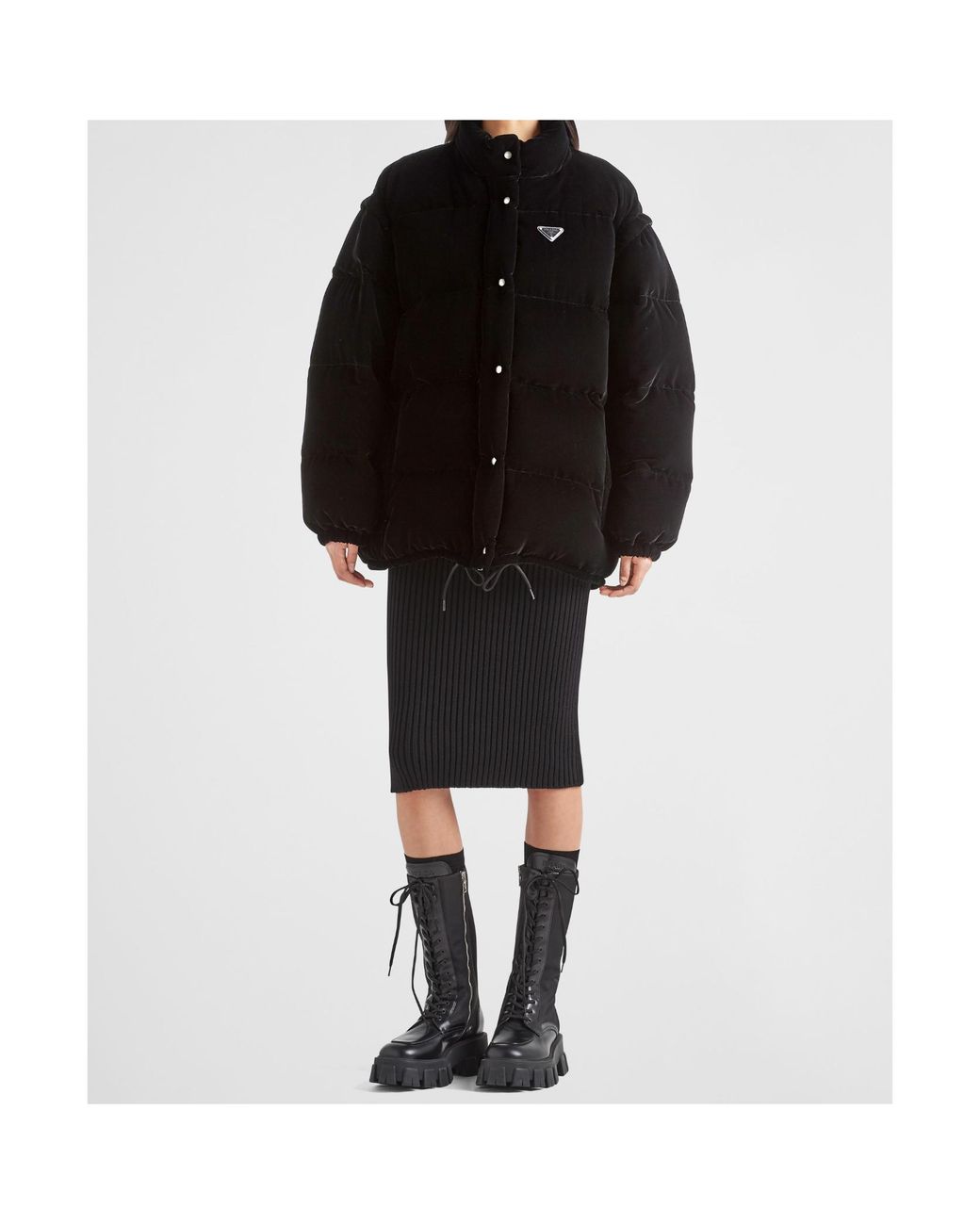 Prada Blue Convertible Velvet Down Jacket