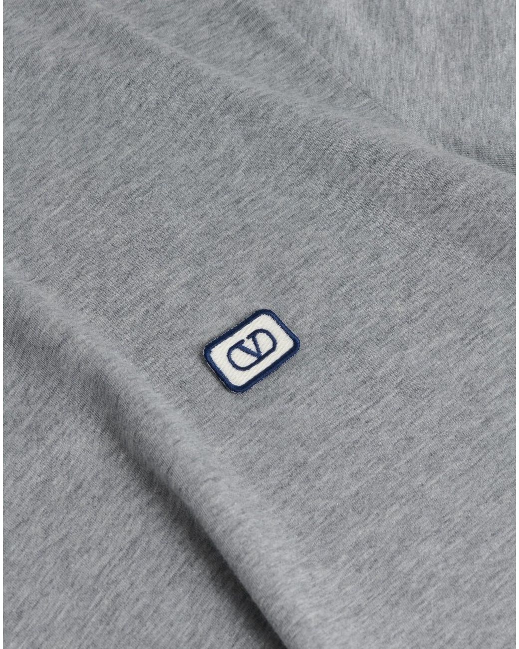 Valentino Gray Vlogo Embroidered Crewneck T-Shirt for men