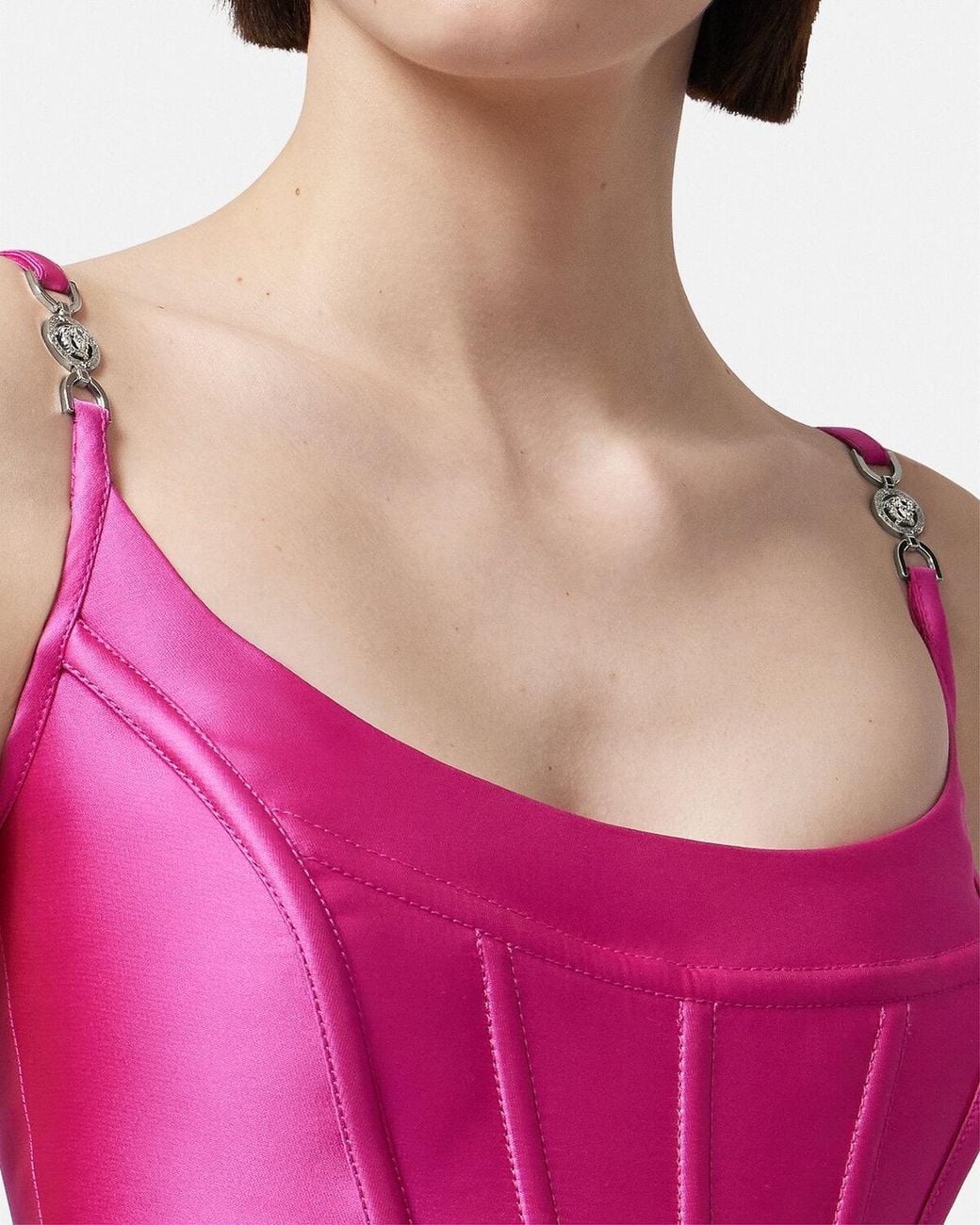 Versace Pink Medusa Motif Squared Neck Corset Top