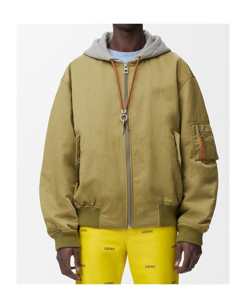 Loewe Green Hooded Bomber Jacket for men