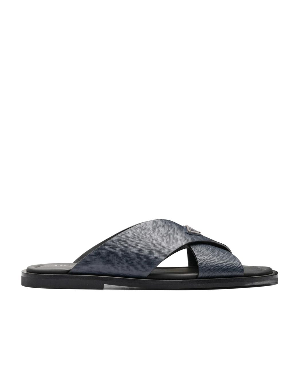 Prada Blue Saffiano Leather Crisscross Slides for men