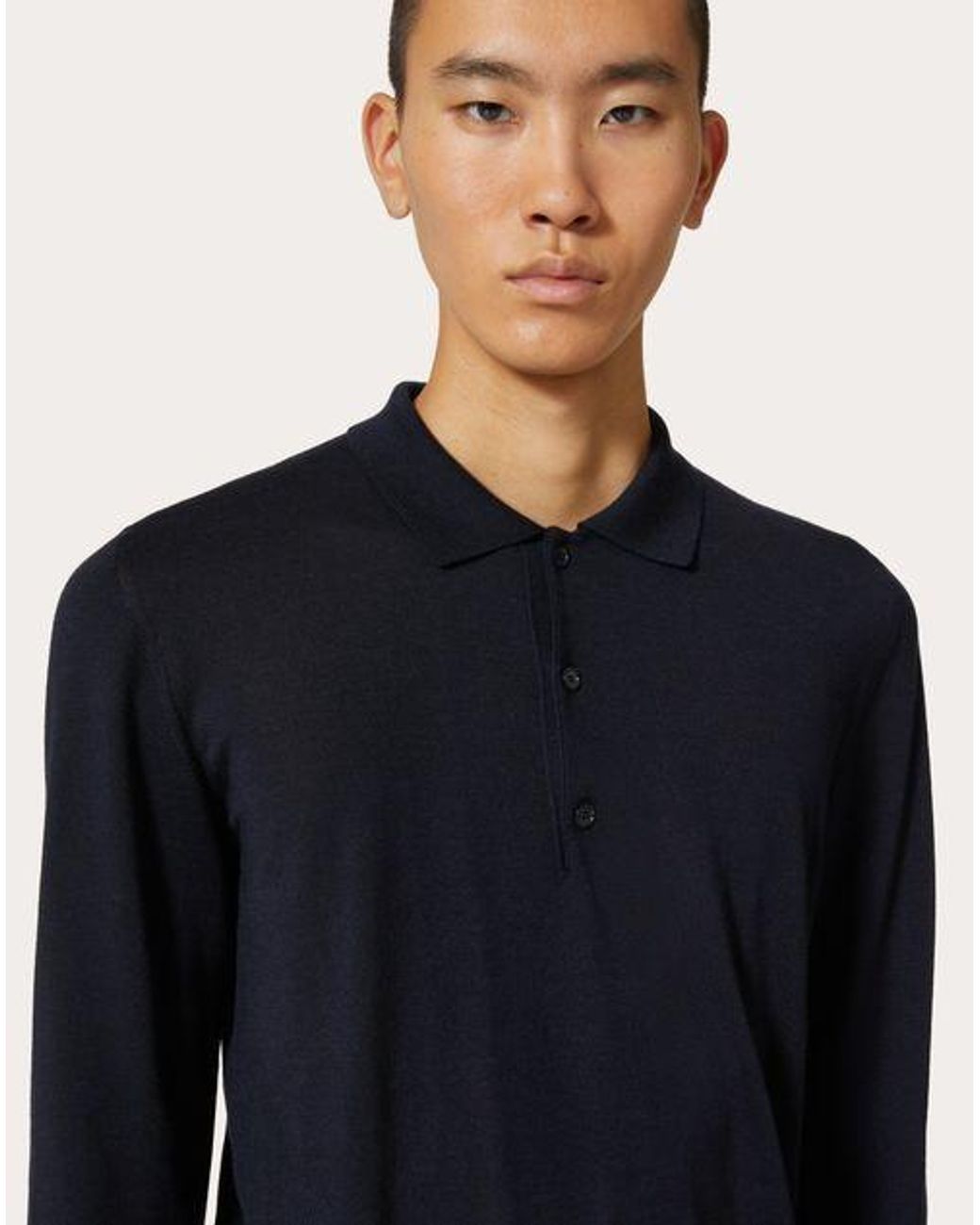 Valentino Blue Long-Sleeved Polo Shirt for men