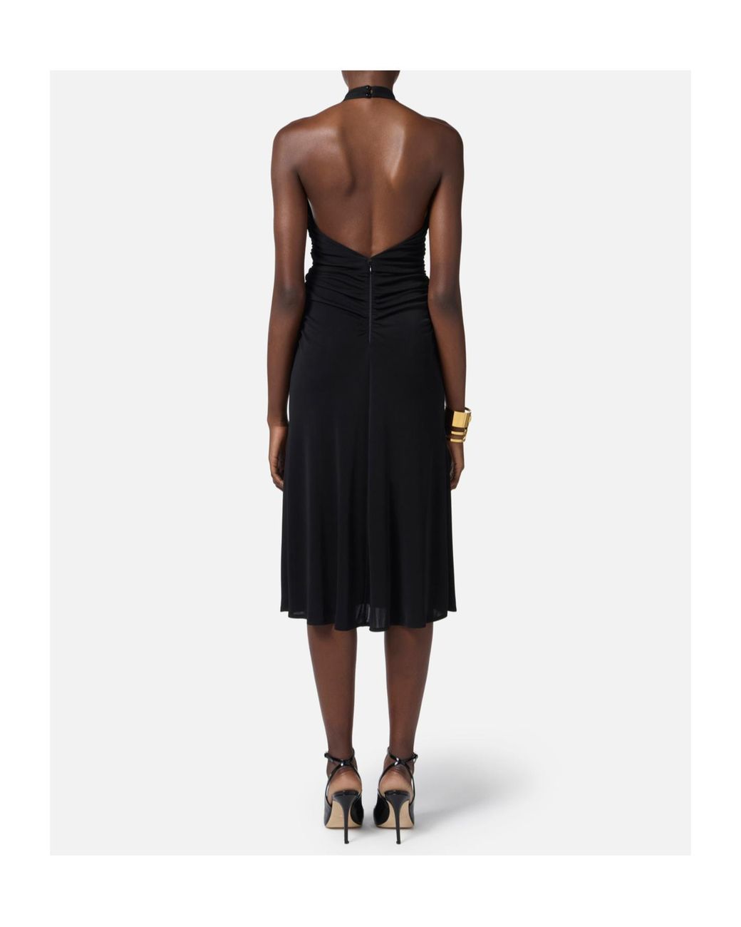 Elisabetta Franchi Black Crossover Gathered Sleeveless Dress