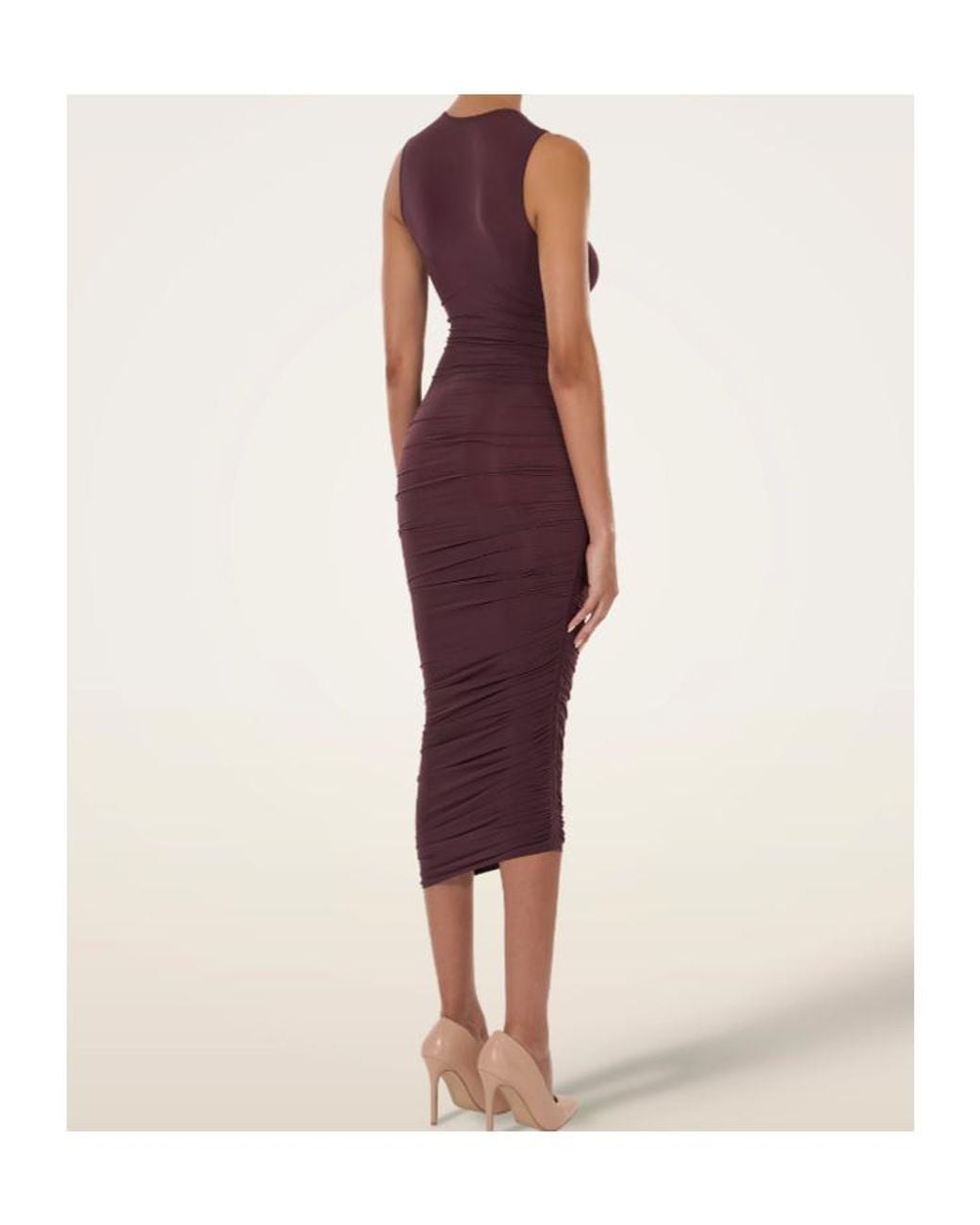 Wolford Red Asymmetric Ruched Midi Dress