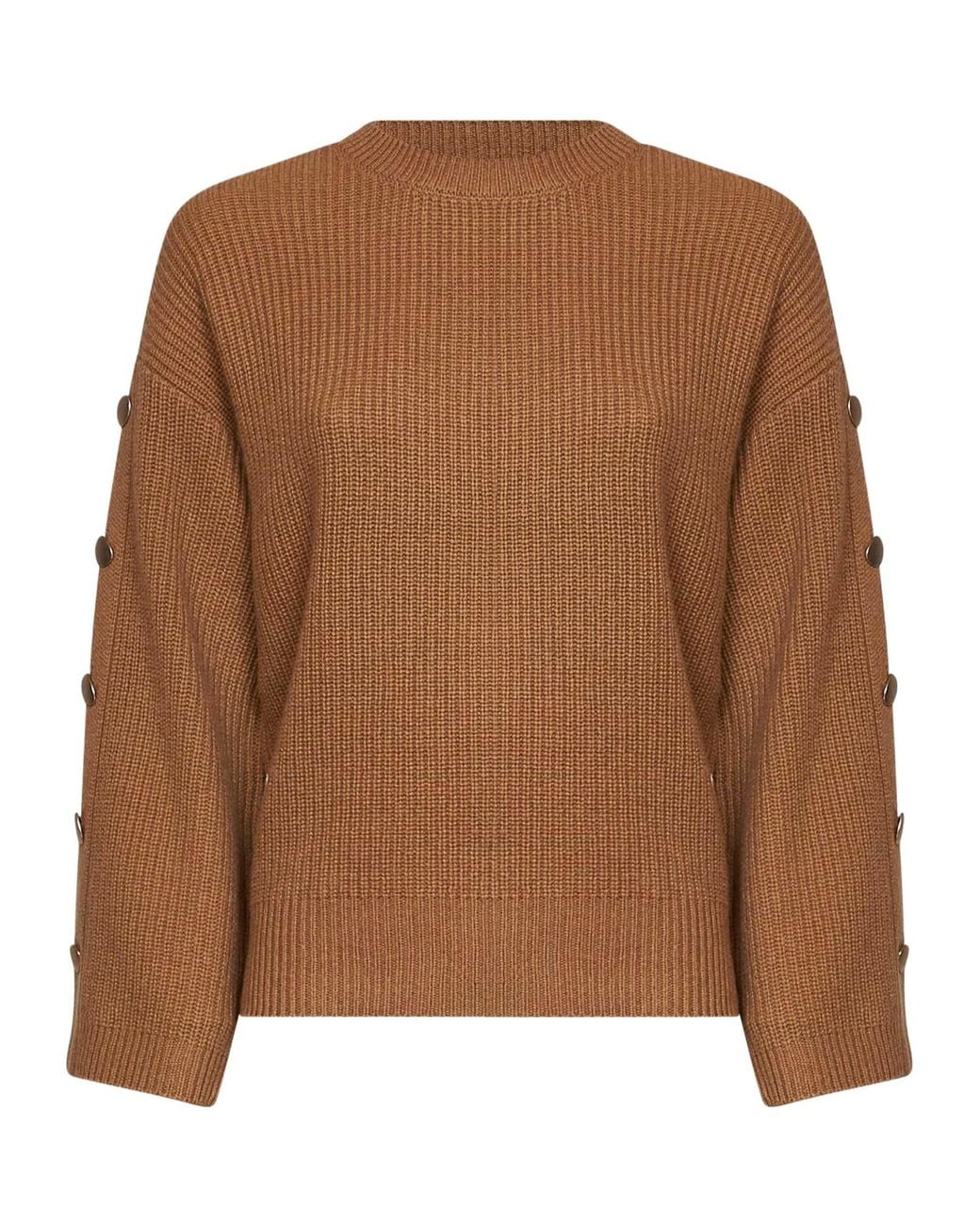 Kaos Brown Button-Sleeve Ribbed Knitted Sweater