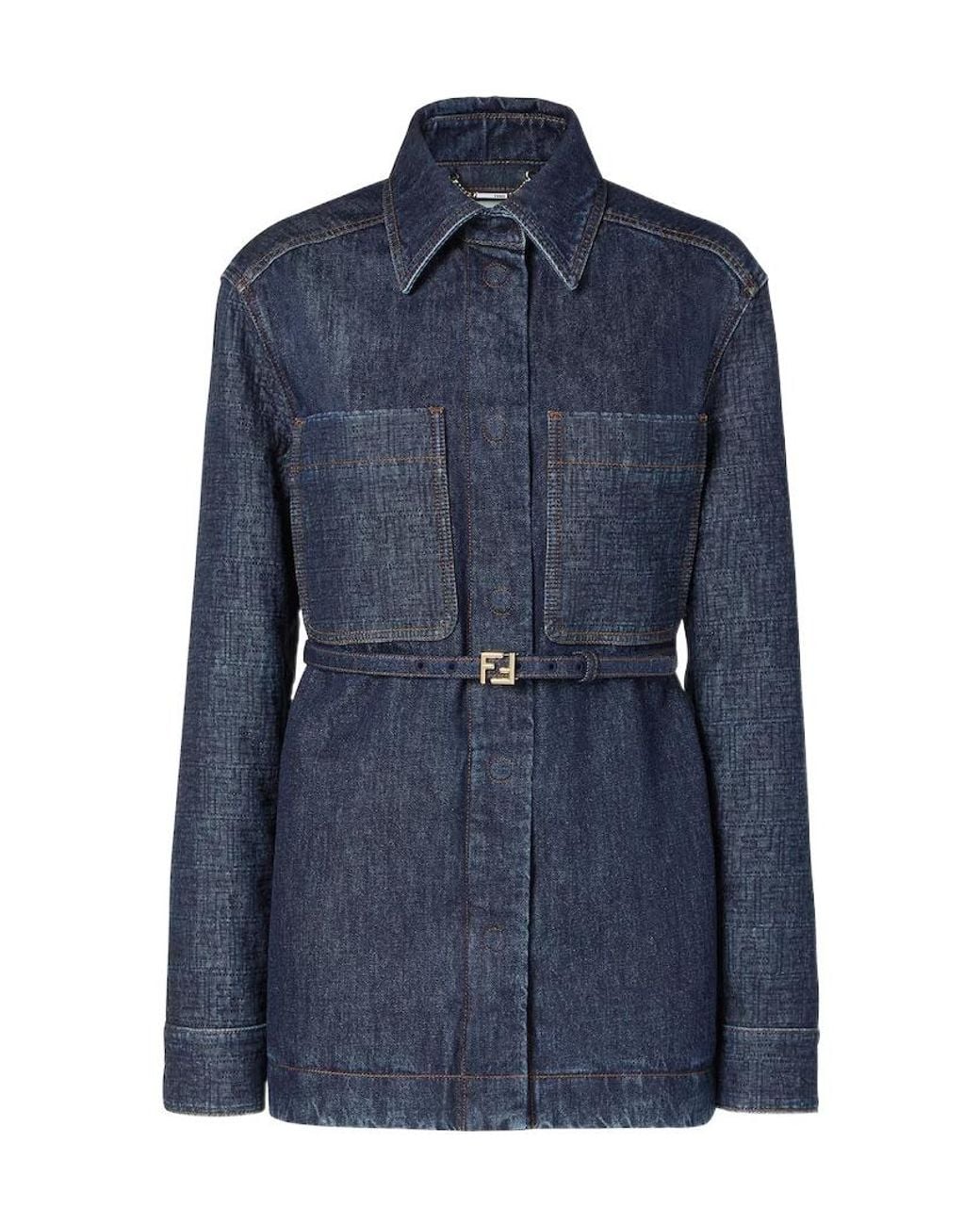Fendi Blue Belted Waist Denim Jacket