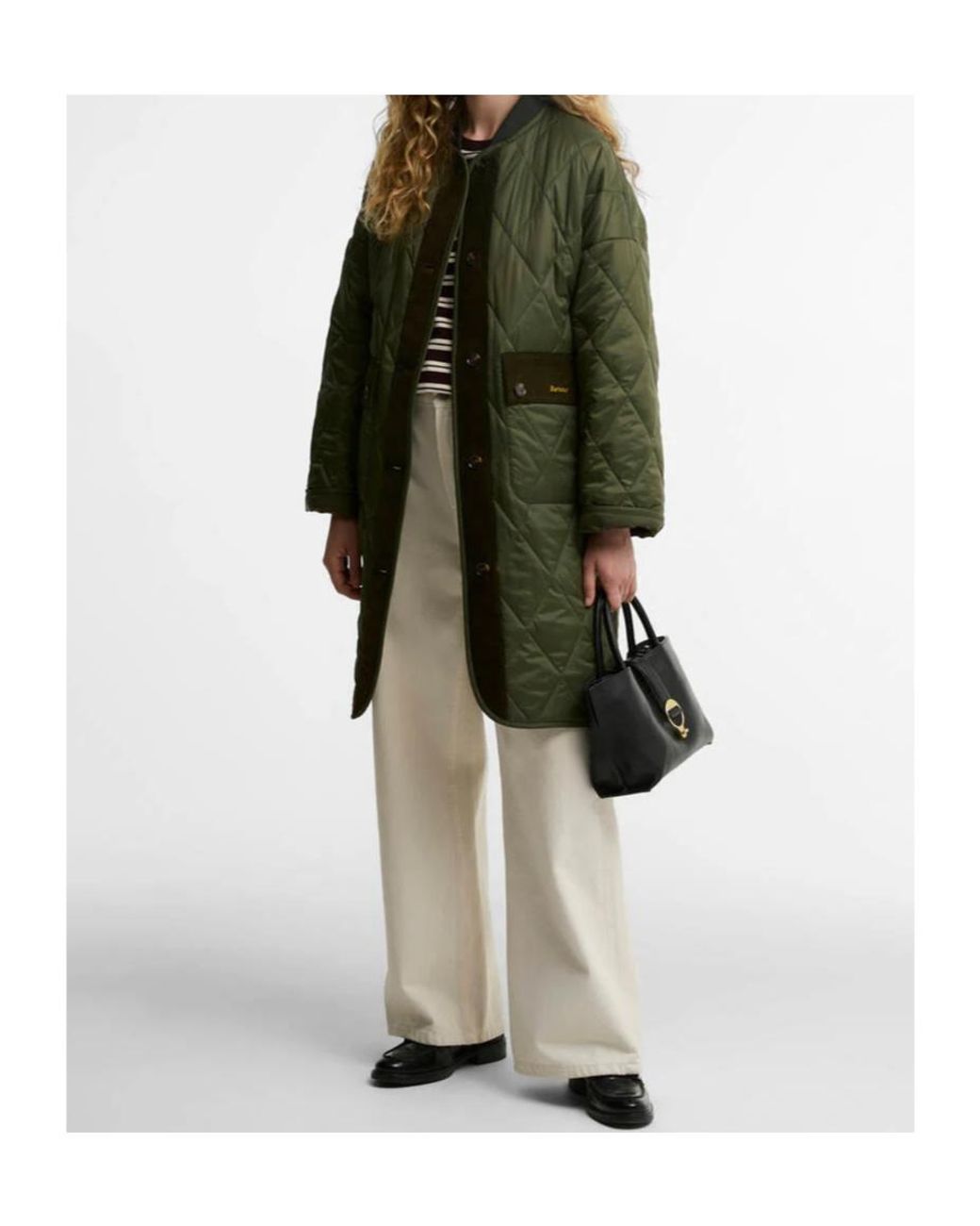 Barbour Green Button-Up Quilted Long Coat