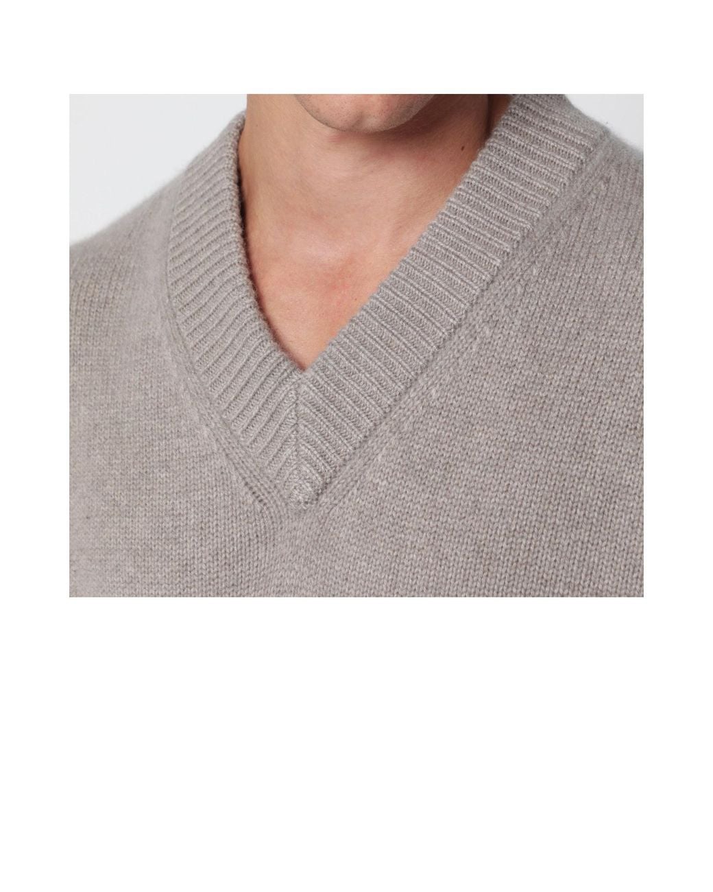 Soft Goat Gray Ribbed V-Neck Knitted Sweater for men