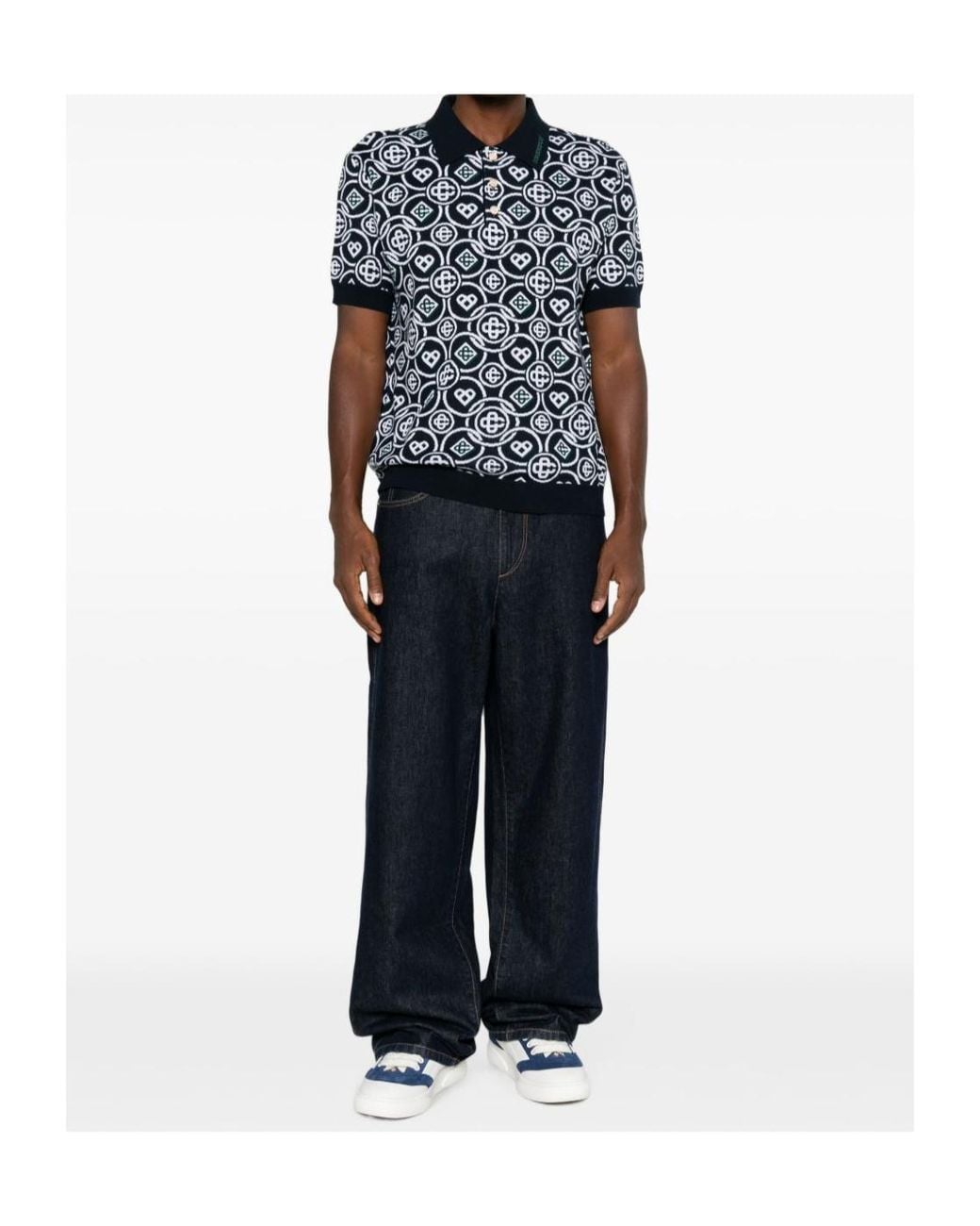 Casablanca Black Cc Monogram Pattern Polo Shirt for men
