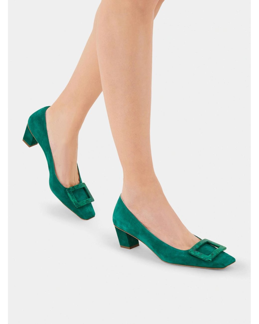 Roger Vivier Green Square Buckle High Heels