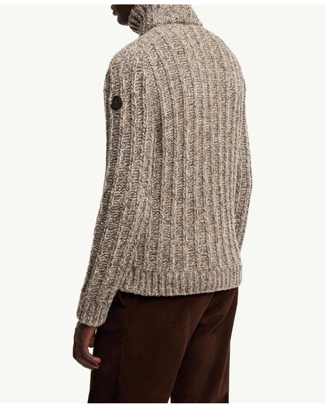 Moncler Brown Wool Blend Bouclé Zip-Up Cardigan for men