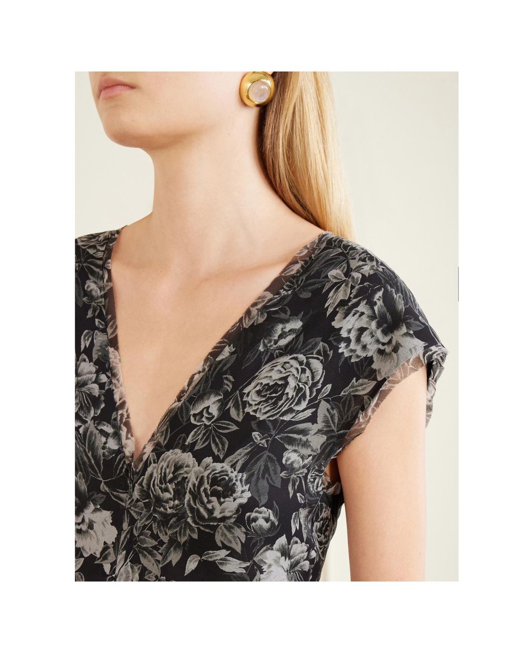 TOVE White Floral-Print Ruched Silk Maxi Dress