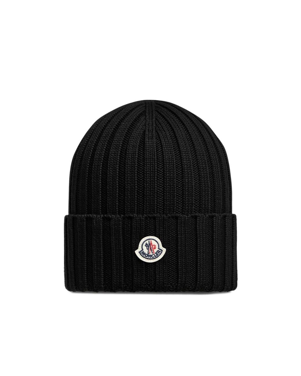 Moncler Black Logo Patch Ribbed Beanie
