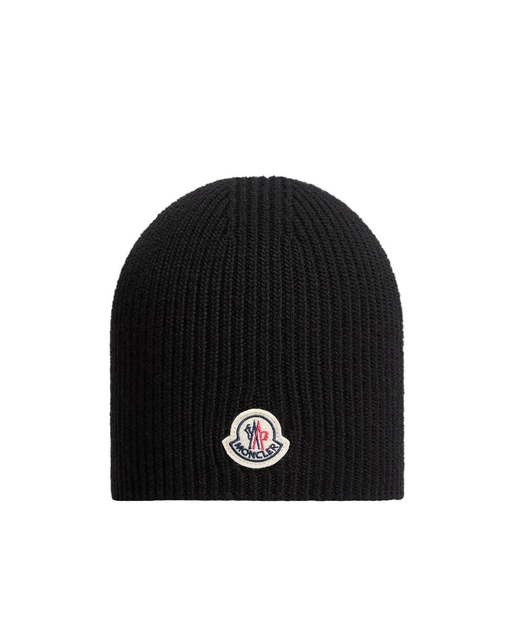 Moncler Black Logo Patch Ribbed Beanie for men
