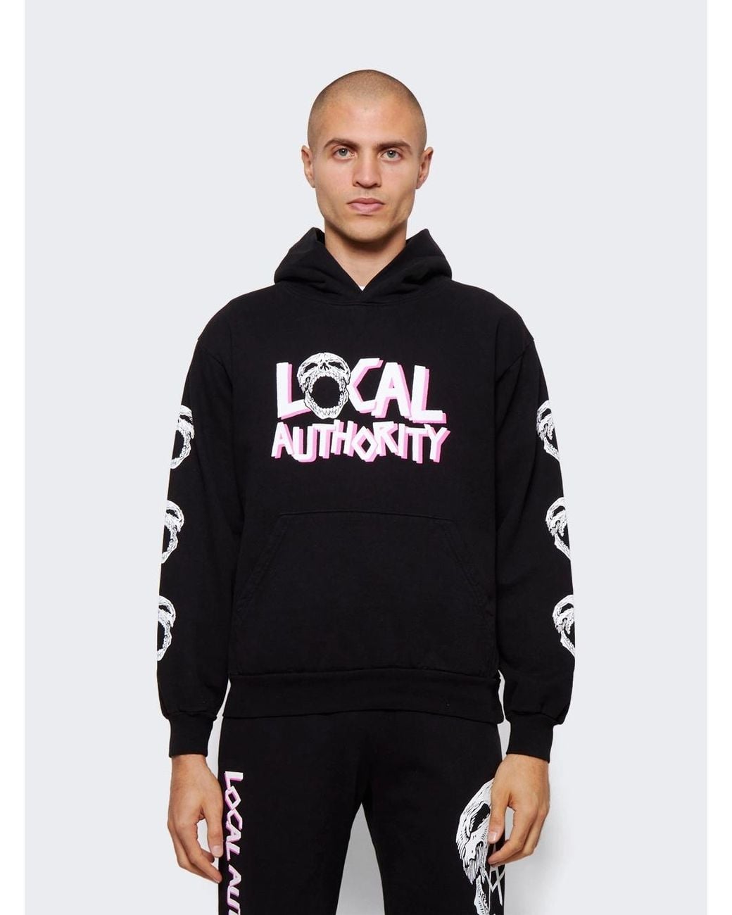 Local Authority Blue Skull Print Hoodie for men