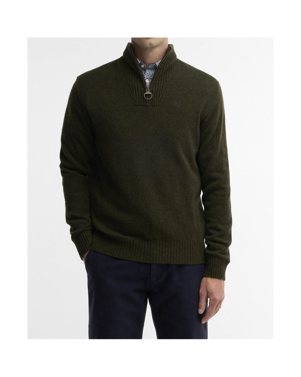 Barbour Green Half-Zip Mock Neck Knit Sweater for men
