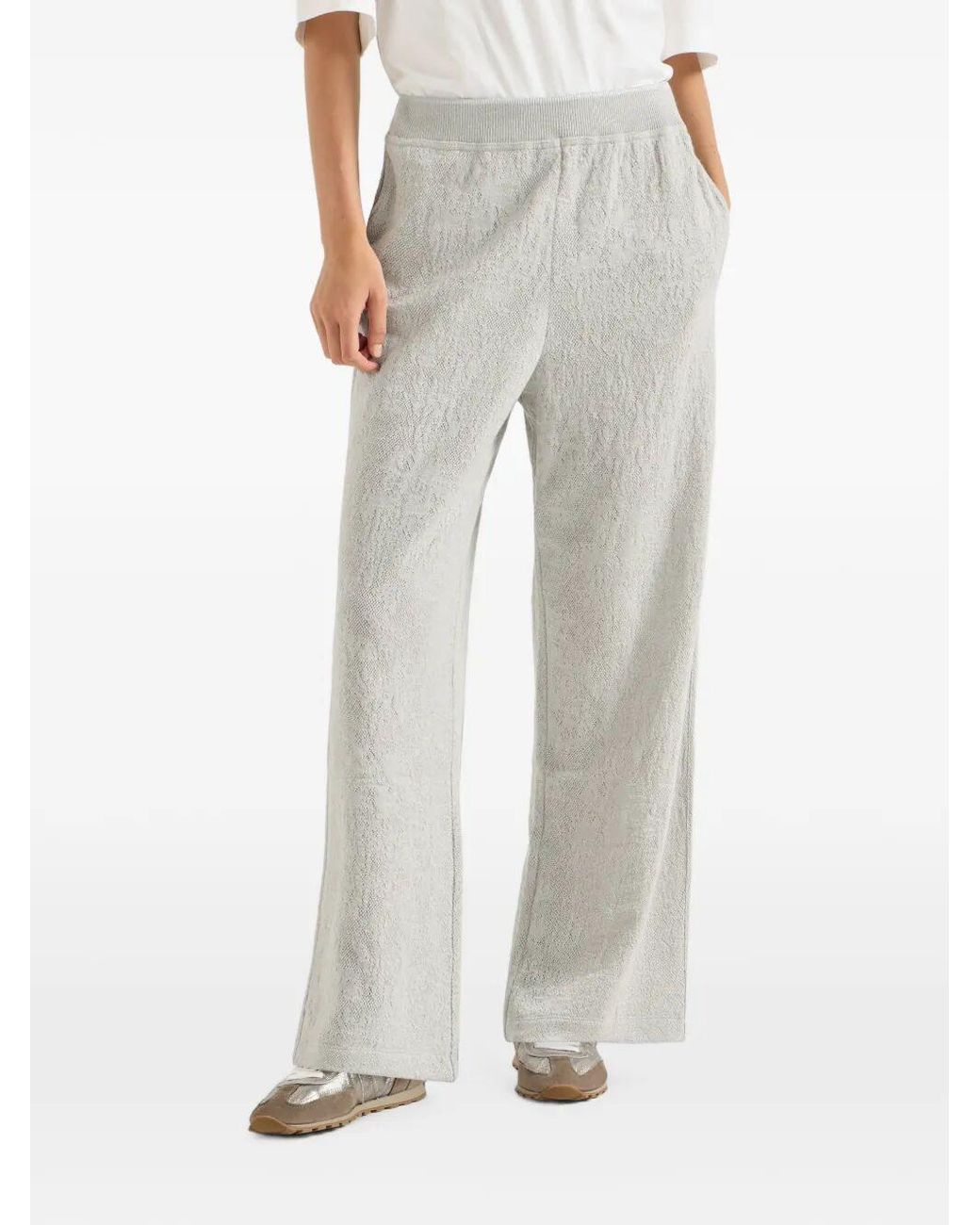 Brunello Cucinelli Gray Lace Flowers Jersey Track Trousers
