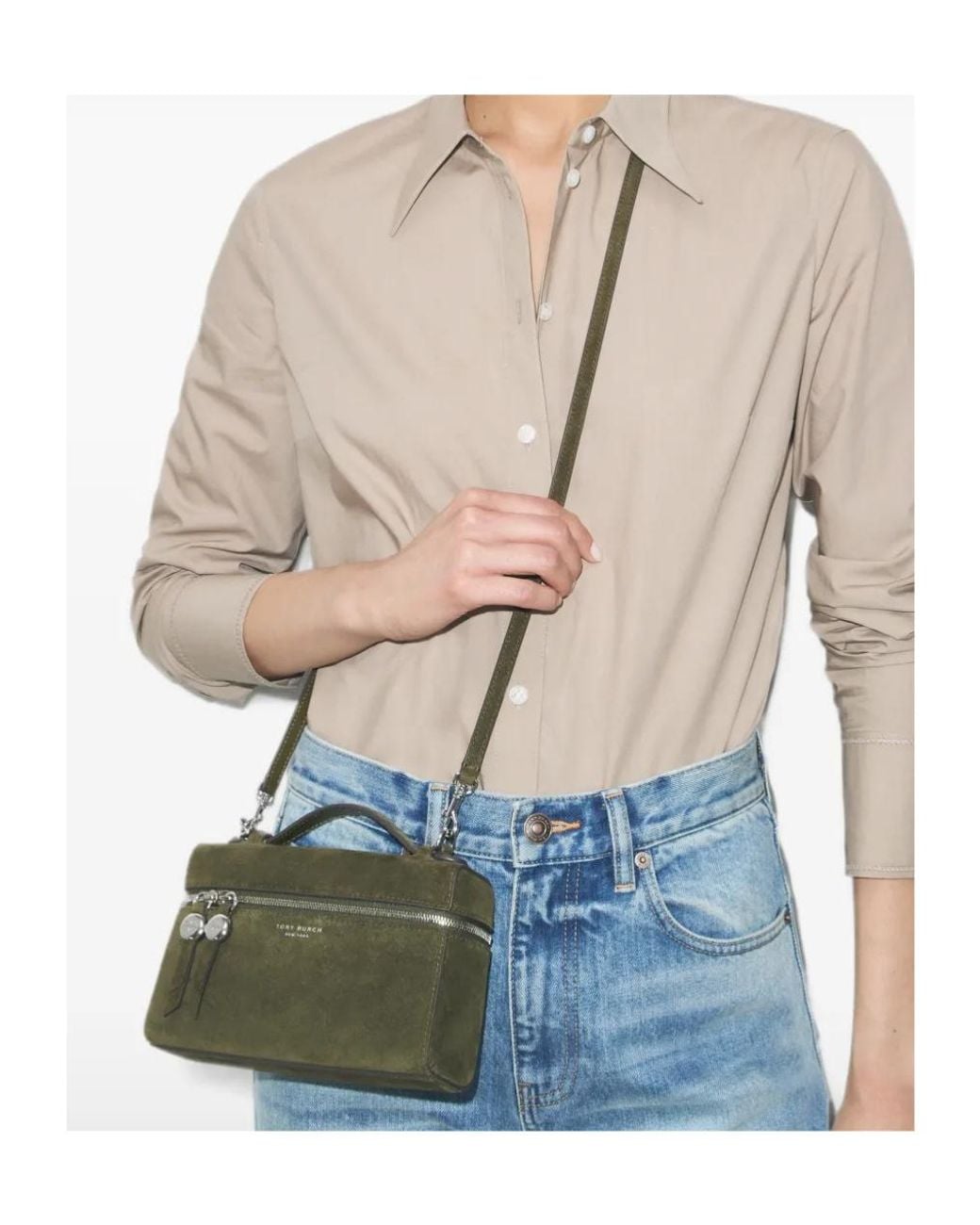 Tory Burch Green Romy Slim Top Handle Bag