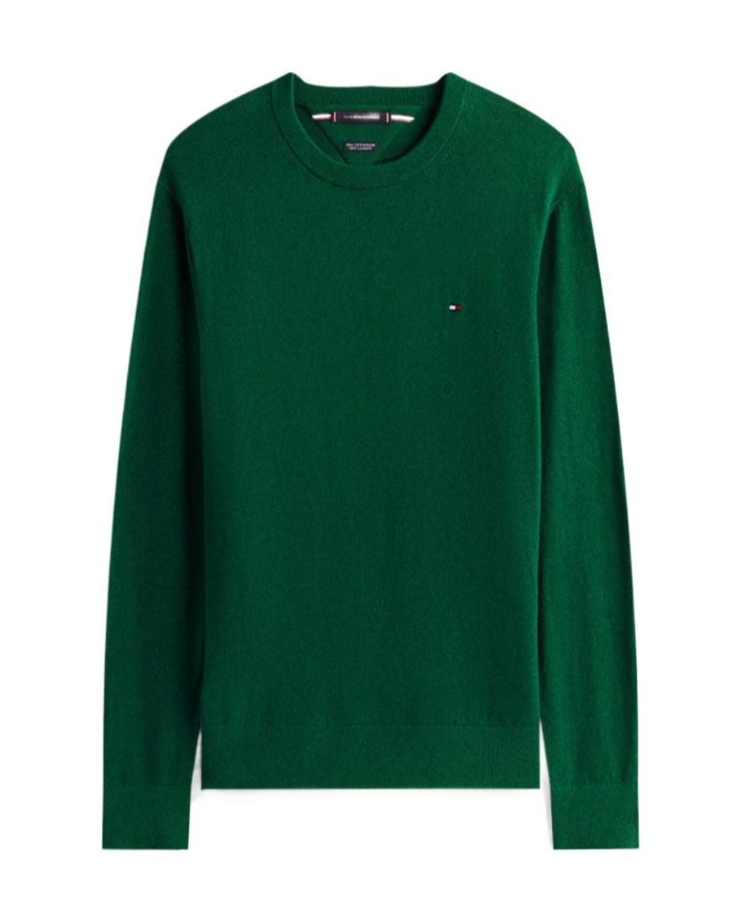 Tommy Hilfiger Green Cotton Cashmere Crew Neck Jumper for men