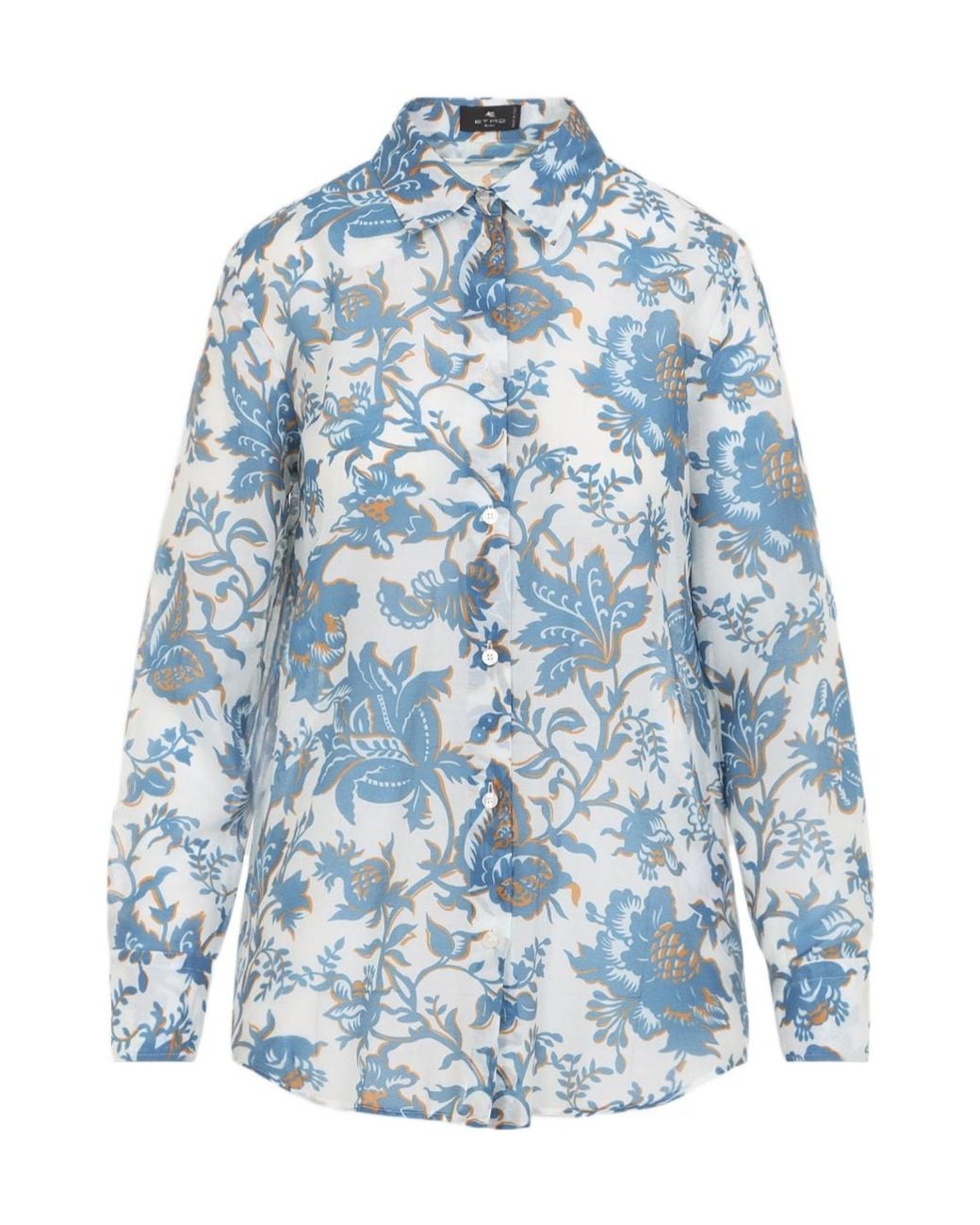 Etro Blue Pattern-Printed Long-Sleeved Shirt