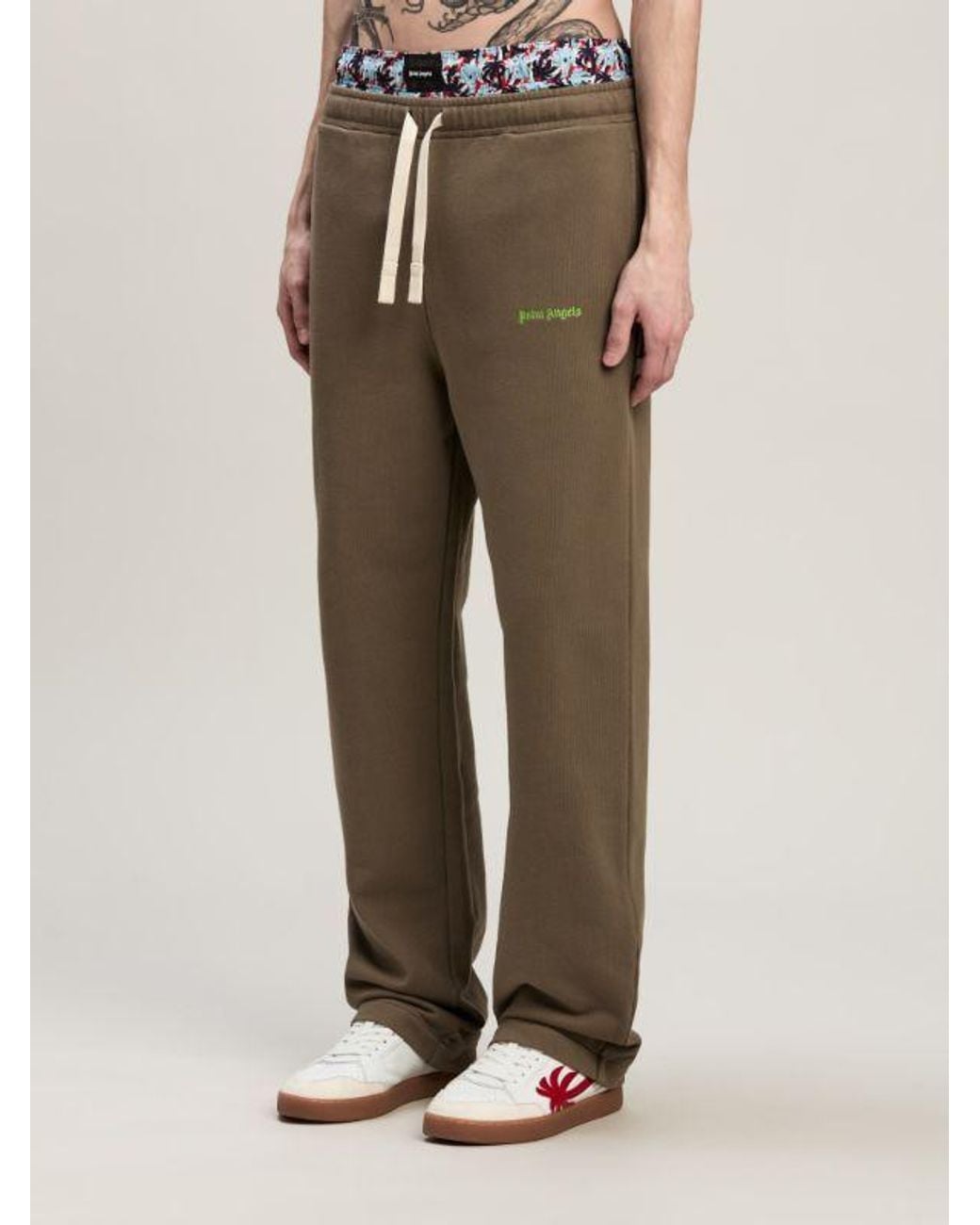 Palm Angels Green Logo-Embroidered Track Pants for men