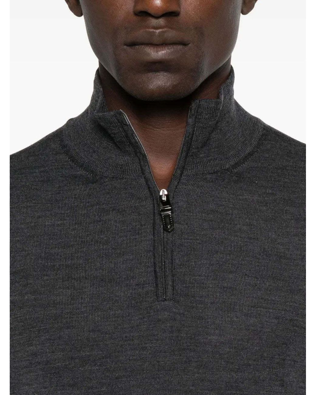 Canali Black Zip-Up Sweater for men