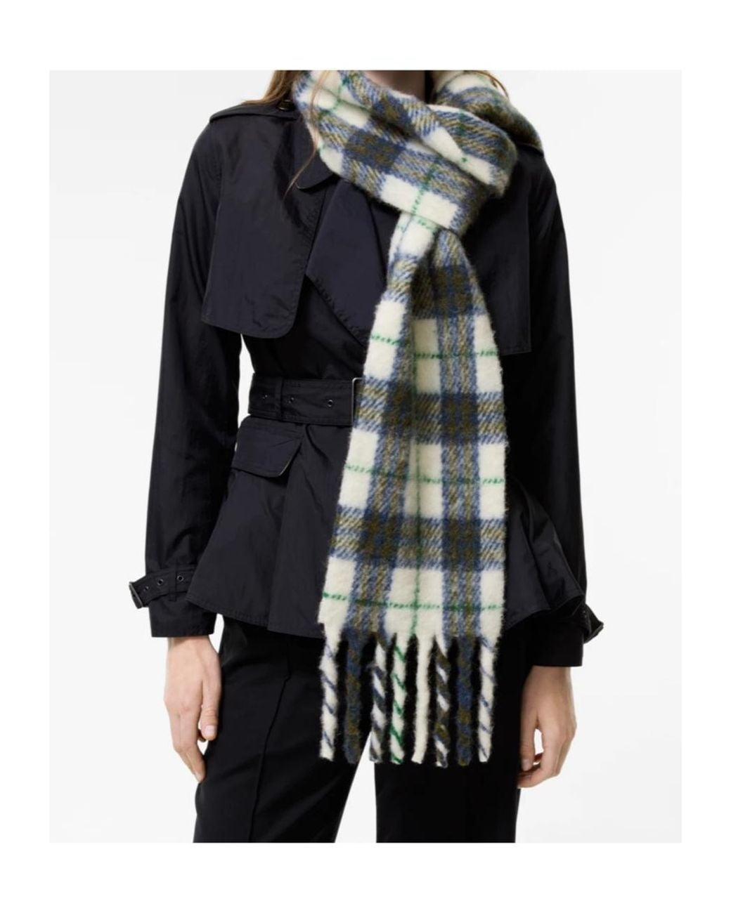 Burberry White Checked Fringed-Edge Scarf