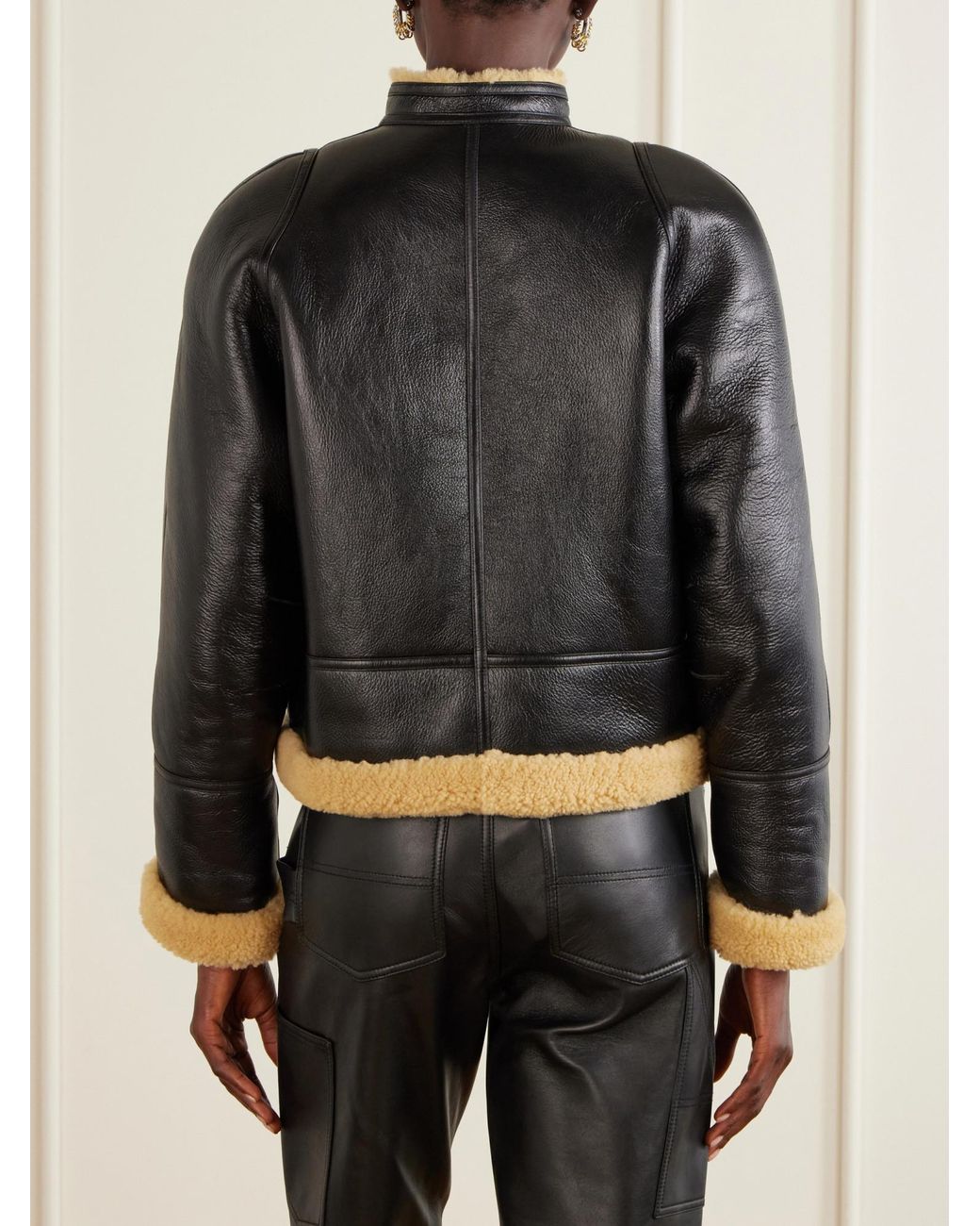 Altuzarra Black Kenny Shearling-Trimmed Leather Coat